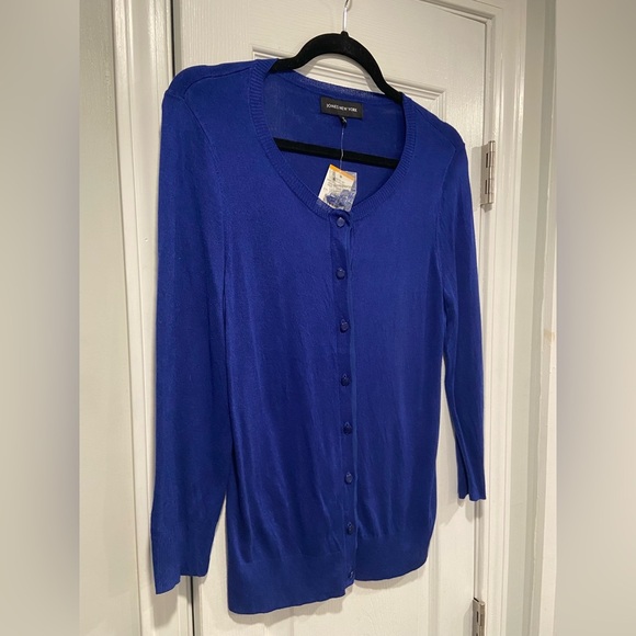 NWT Jones New York Long Leave Royal Blue Silk Blend Knit Button Cardigan Size S - Picture 3 of 10